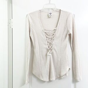 Self Esteem cream ribbed lace up long sleeve top